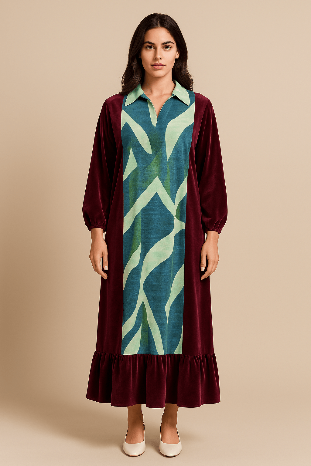 قفطان طويل وجميل من المخمل بياقة ماندرين 88