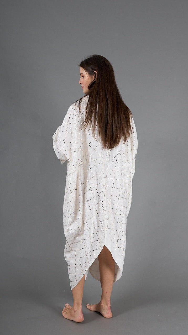 White jumpsuit kaftan, lined