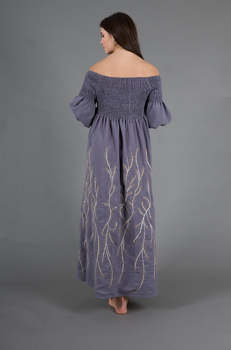 Dark grey embroidered Kaftan, lined