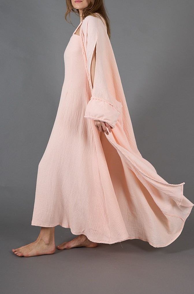 Peach Elegant 2-Piece Gauze Kaftan Set, lined