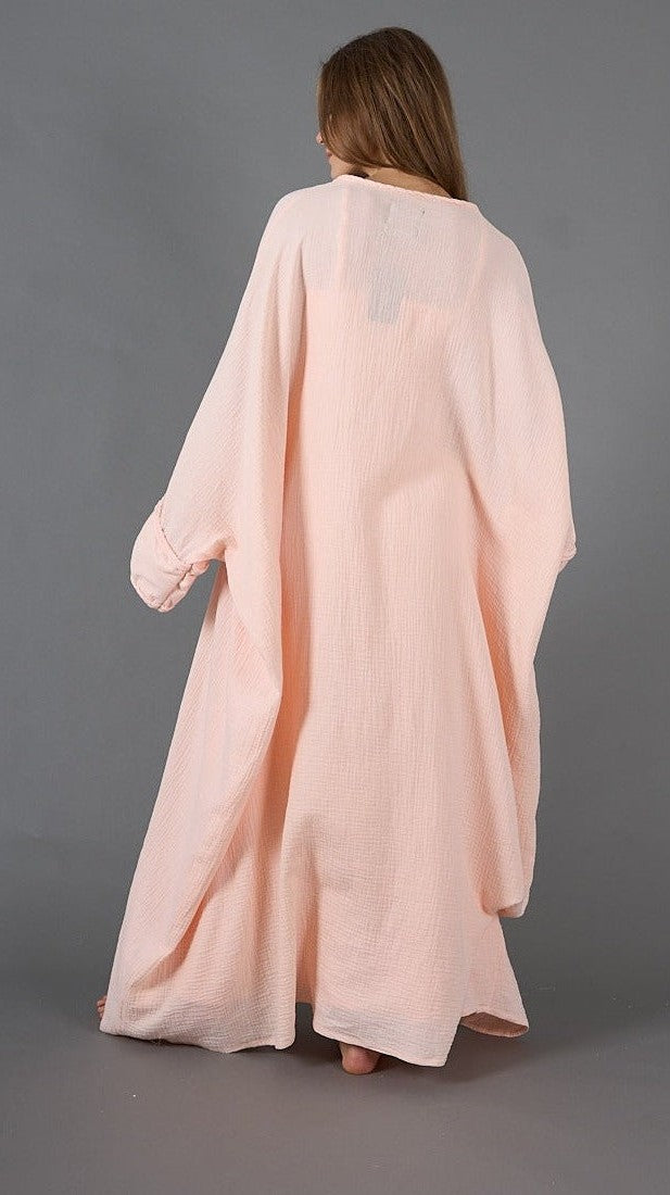 طقم قفطان من الشاش الأنيق باللون الخوخي، مكون من قطعتين، مبطن