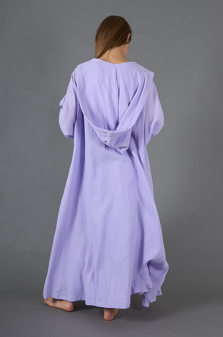 Purple Two piece breezy bliss: gauze hooded kaftan set, lined