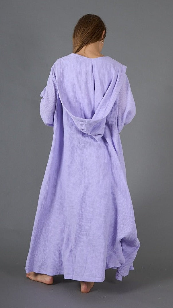 طقم قفطان من الشاش بغطاء للرأس، مكون من قطعتين، من أجل النعيم المنعش باللون الأرجواني