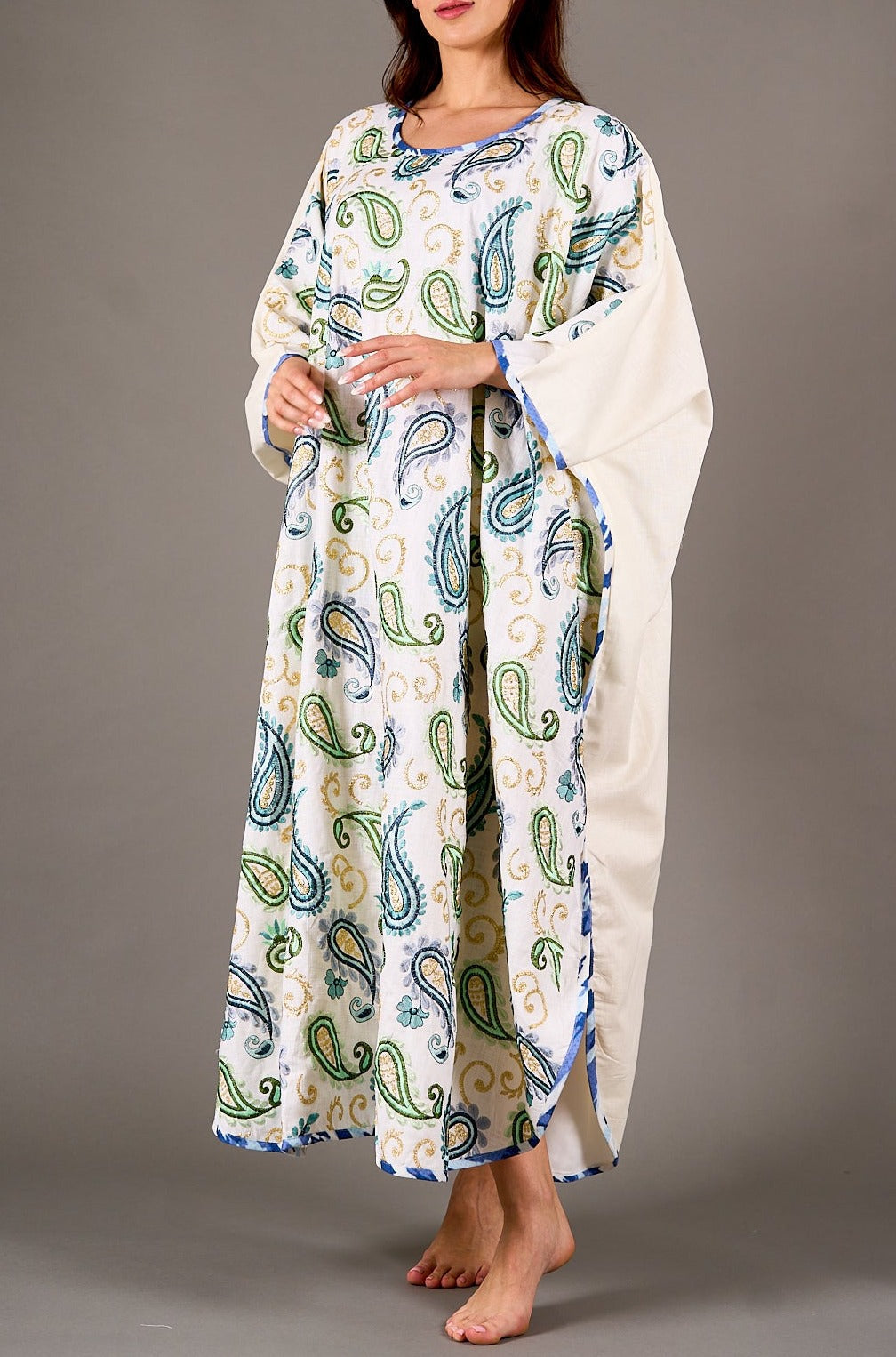 Colorful embroidery off white kaftan