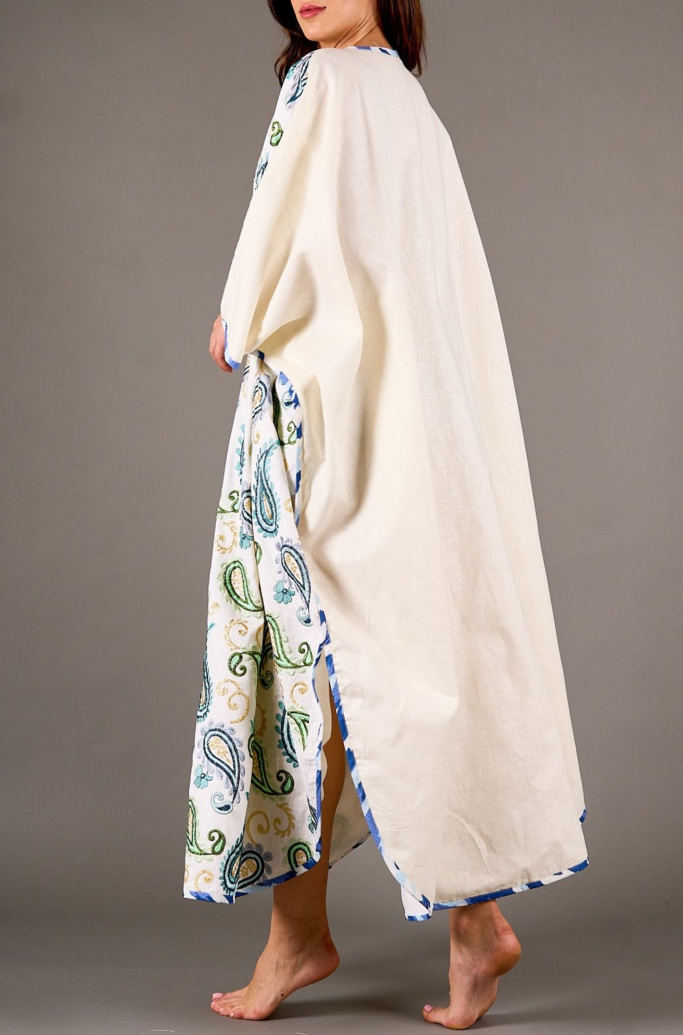 Colorful embroidery off white kaftan