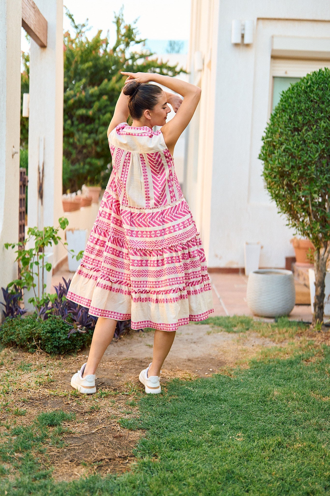Pink Sleeveless Midi Summer Dress
