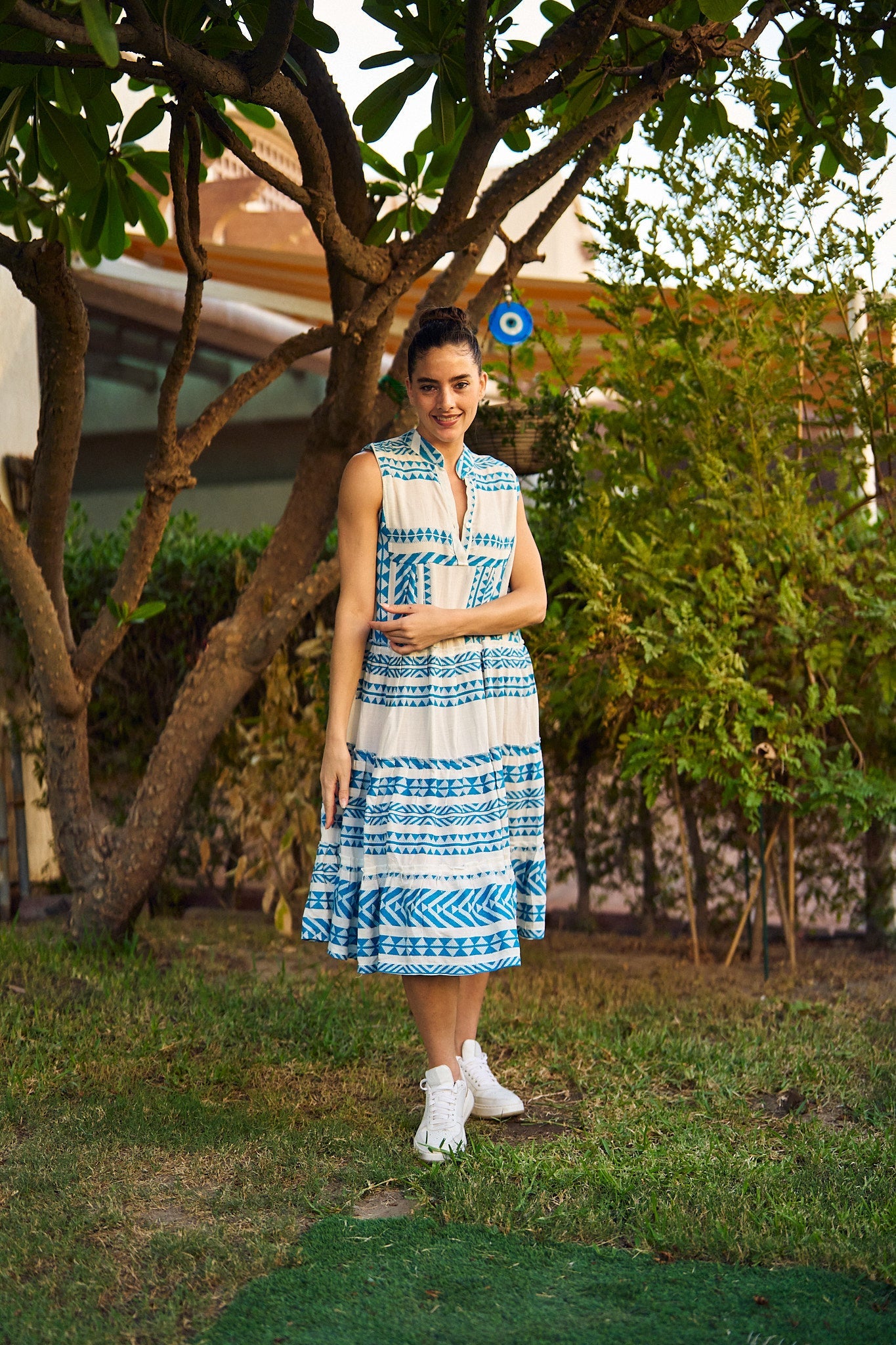 Blue Midi Sleeveless Summer Dress
