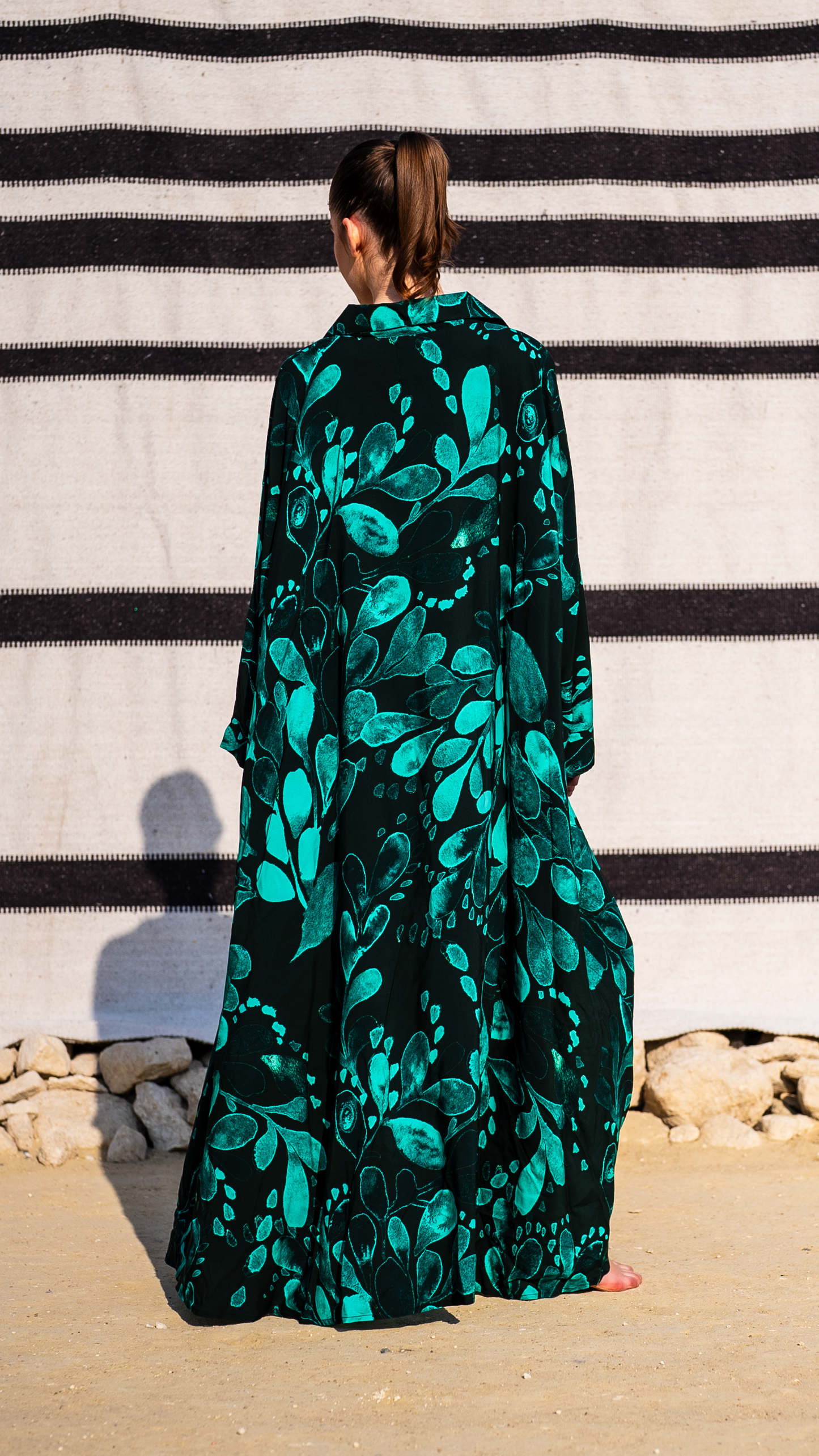 Emerald Garden Kaftan - Green Floral Print, 55-Inch Length