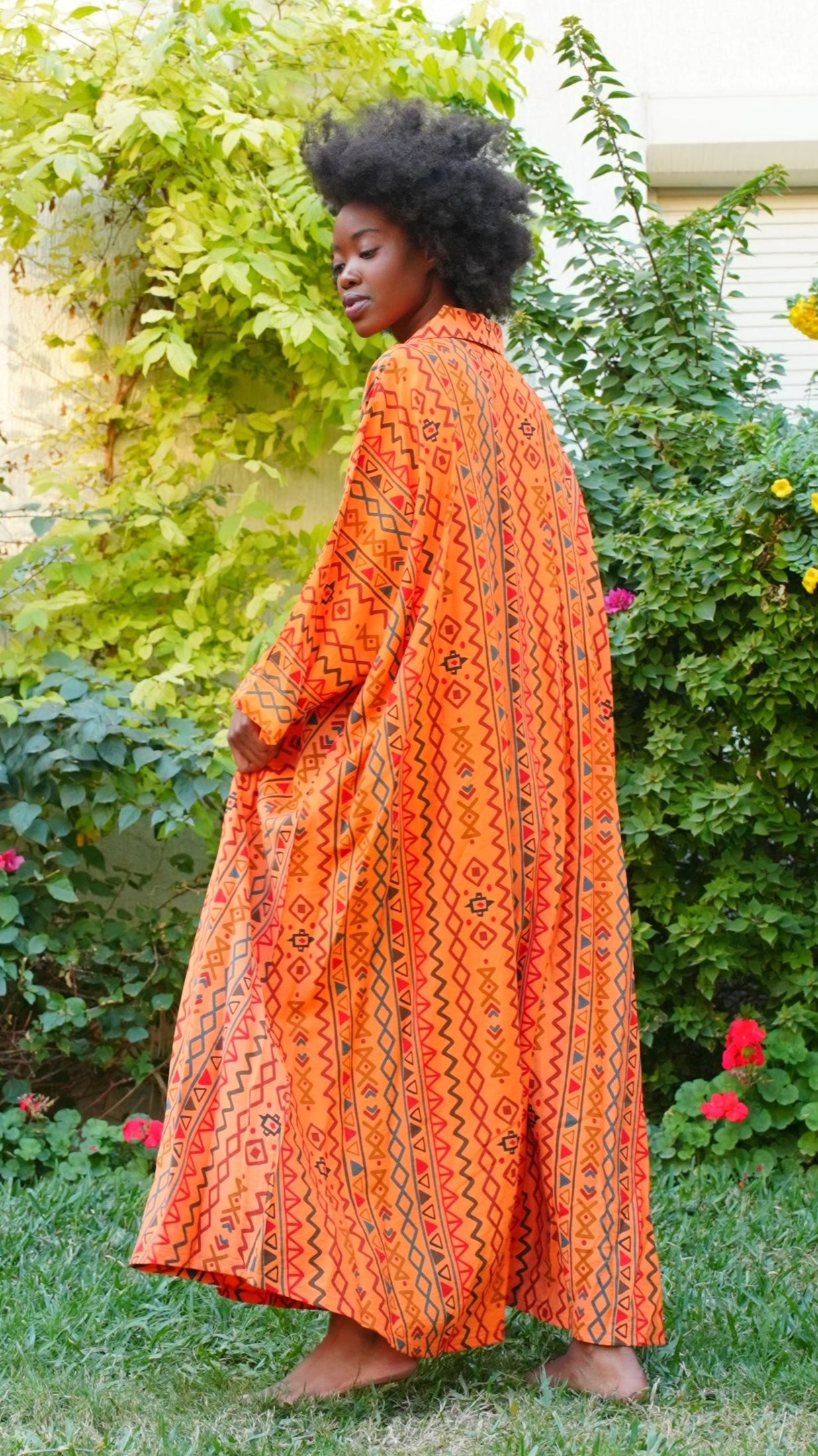 Shirt Collar Boho Orange Kaftan