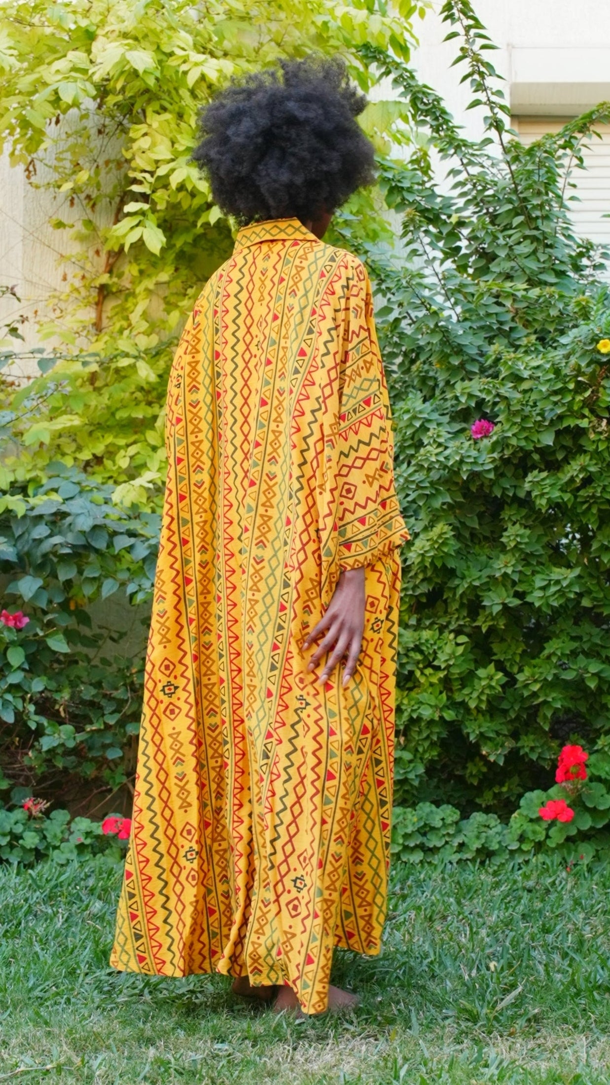 Shirt Collar Boho Yellow Kaftan