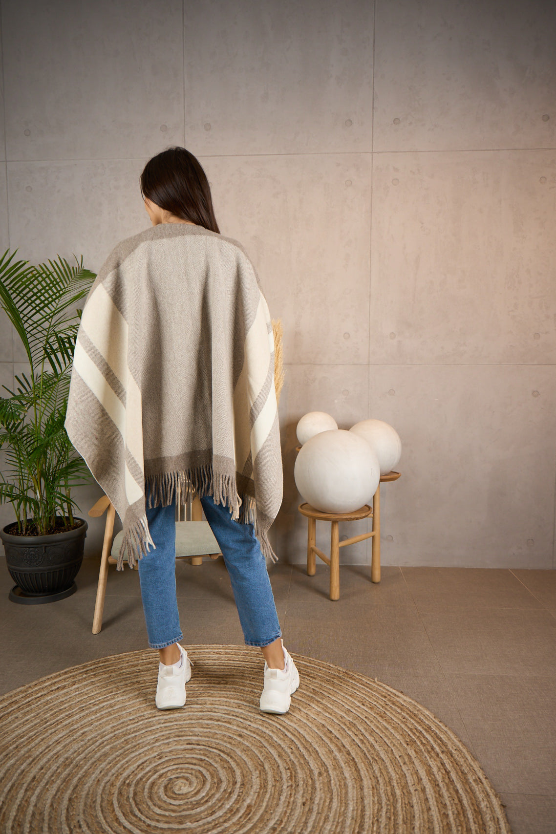 Beige Women's Cashmere Wool Poncho - Soft, Warm, and Stylish - Freesize