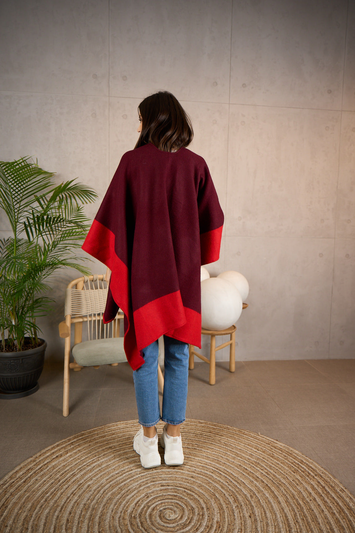 Red Women's Cashmere Wool Poncho - Soft, Warm, and Stylish - Freesize