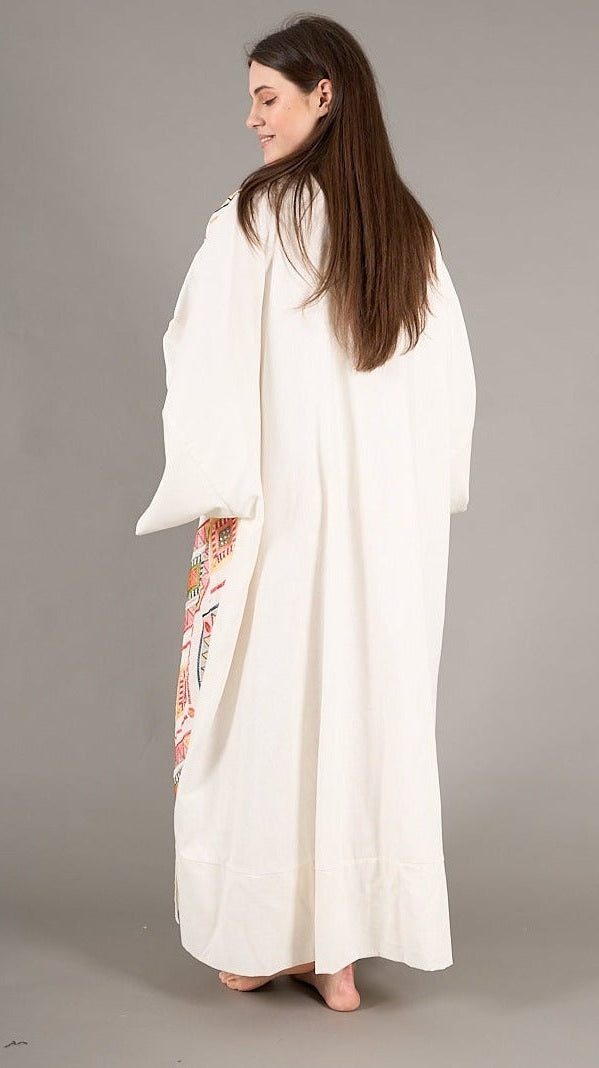 White embroidery Kaftan with internal belt, lined