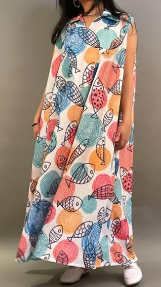 Ocean Sleeveless kaftan dress