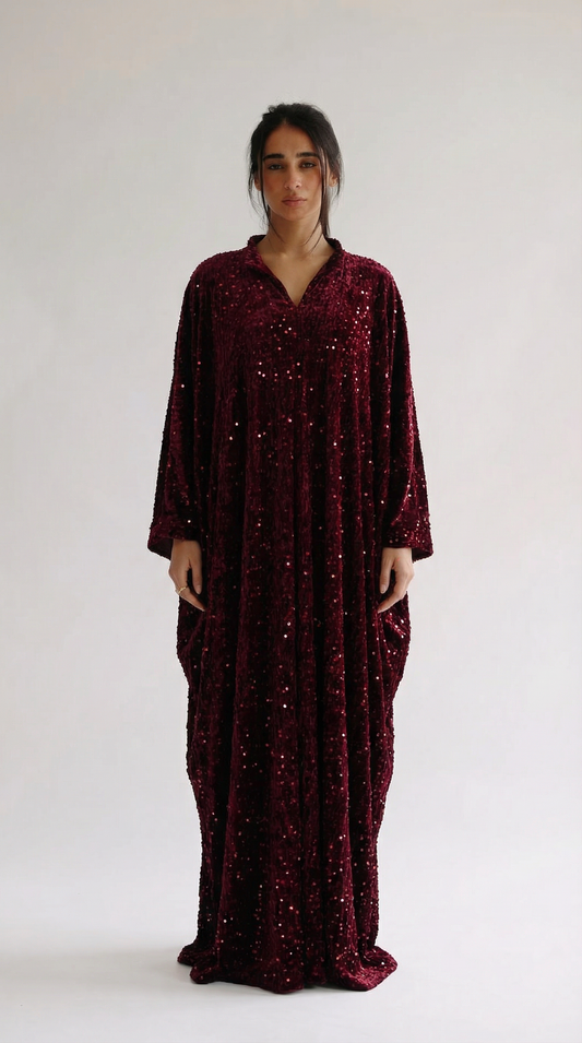 Burgundy Sequin Velvet Kaftan