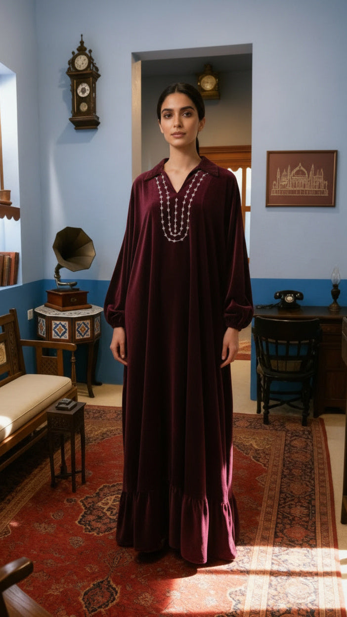 Tall Burgundy Velvet Heritage Kaftan