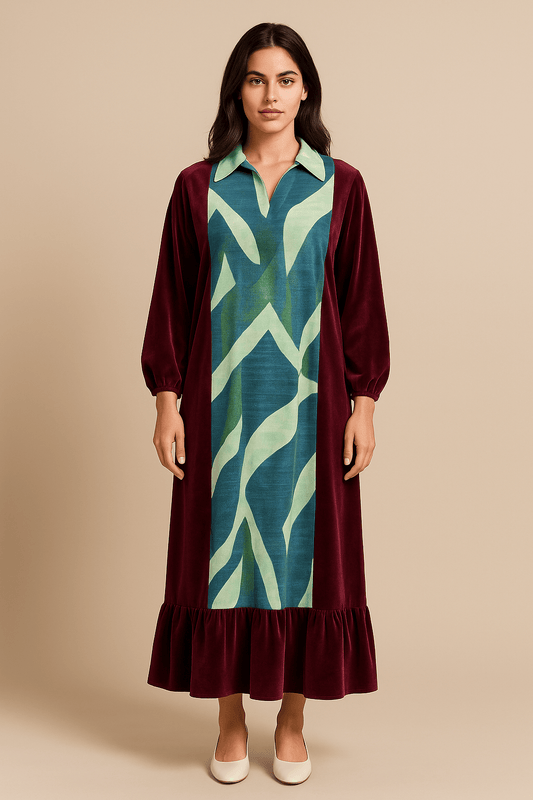 قفطان طويل وجميل من المخمل بياقة ماندرين 88