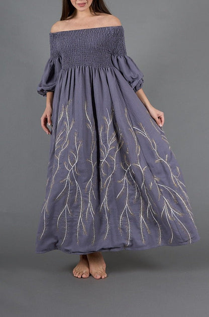 Dark grey embroidered Kaftan, lined