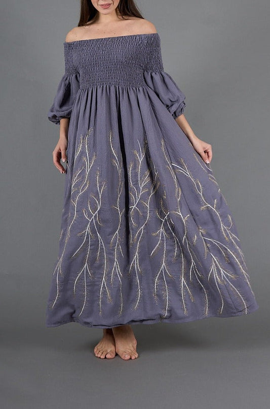 Dark grey embroidered Kaftan, lined