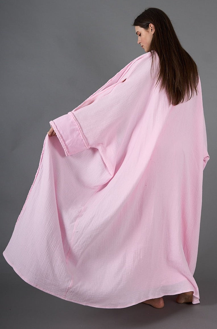 Pink Elegant 2-Piece Gauze Kaftan Set, lined