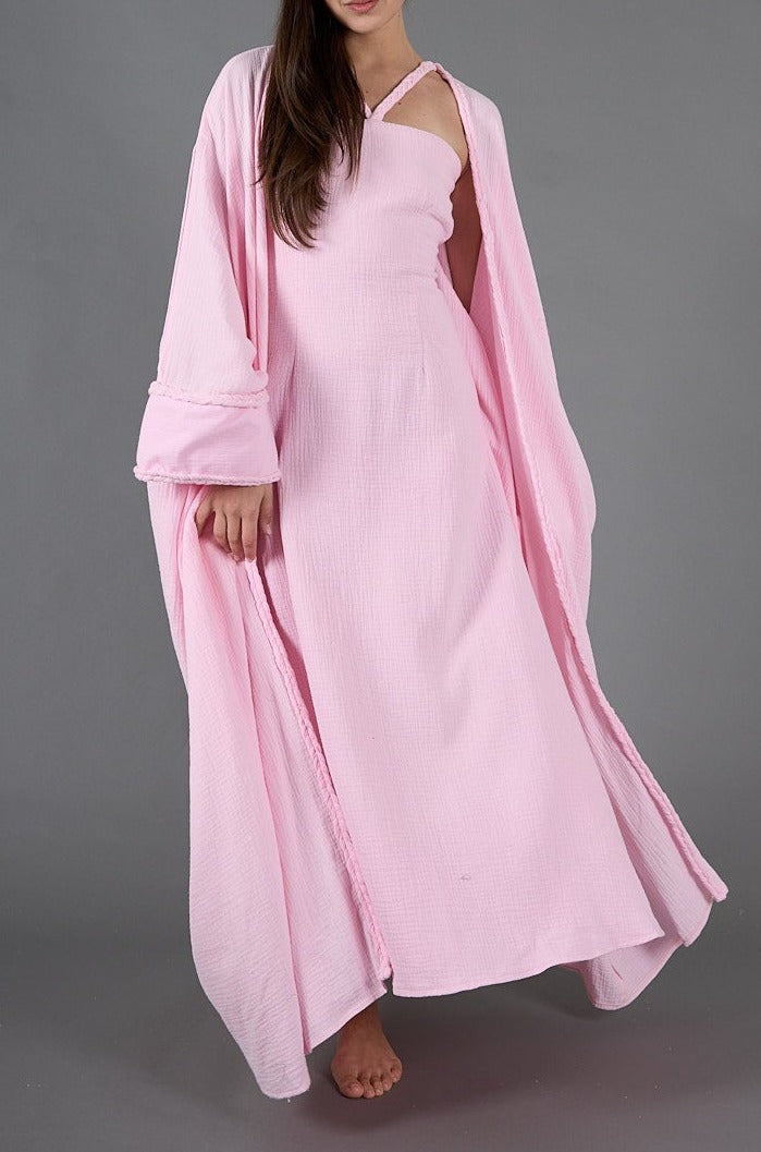 Pink Elegant 2-Piece Gauze Kaftan Set, lined