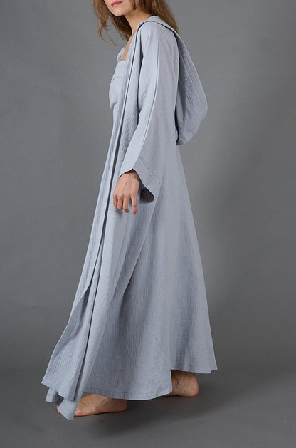 Gray Two piece breezy bliss: gauze hooded kaftan set, lined