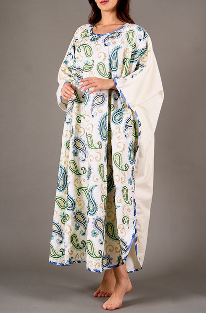 Colorful embroidery off white kaftan