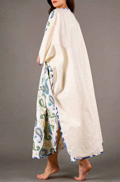 Colorful embroidery off white kaftan