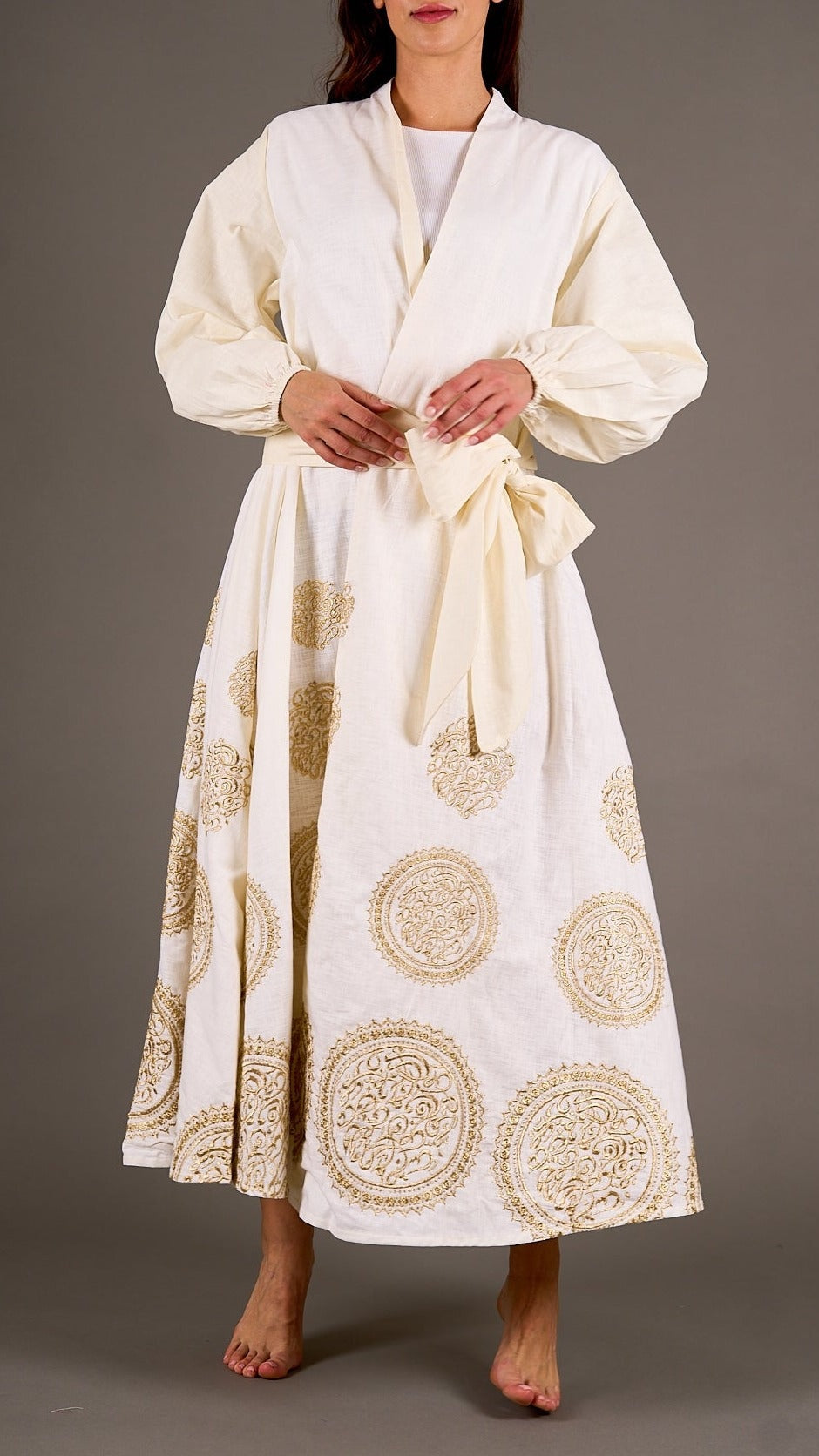 Off white Kimono with gold embroidery