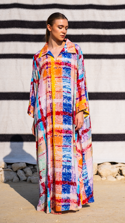 Colorful Strokes Kaftan - Vibrant Multicolor Print, 55-Inch Length