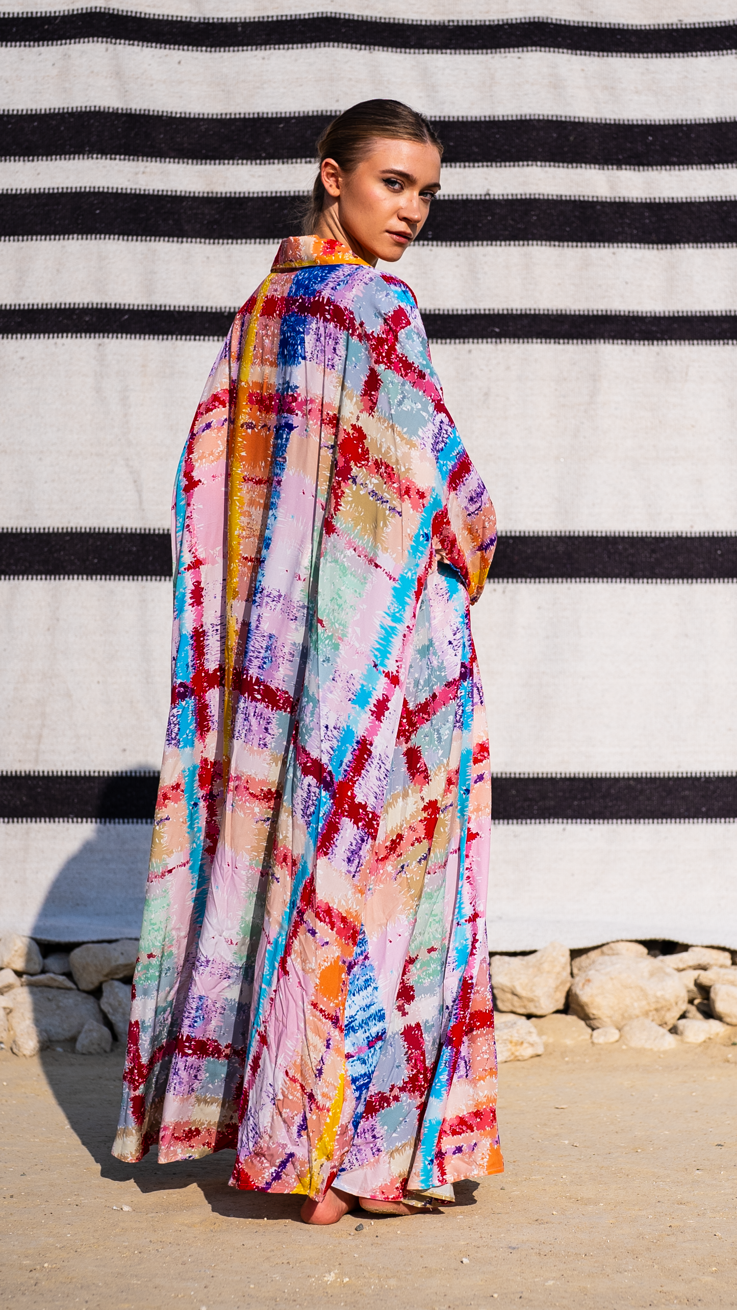 Colorful Strokes Kaftan - Vibrant Multicolor Print, 55-Inch Length