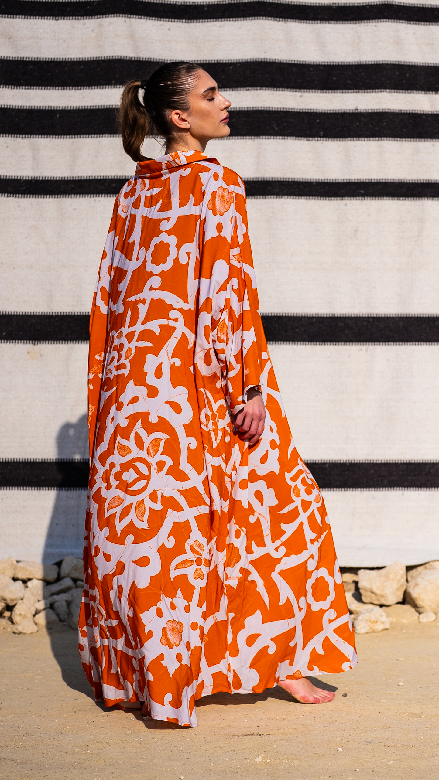 Orange Mirage Kaftan - Abstract Print, 55-Inch Length