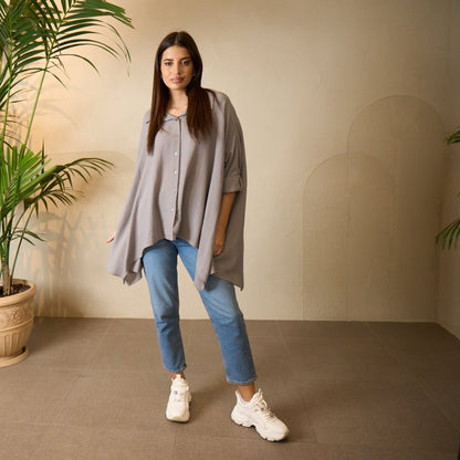 Gray Women's Shirt - Cozy, Stylish, and Versatile