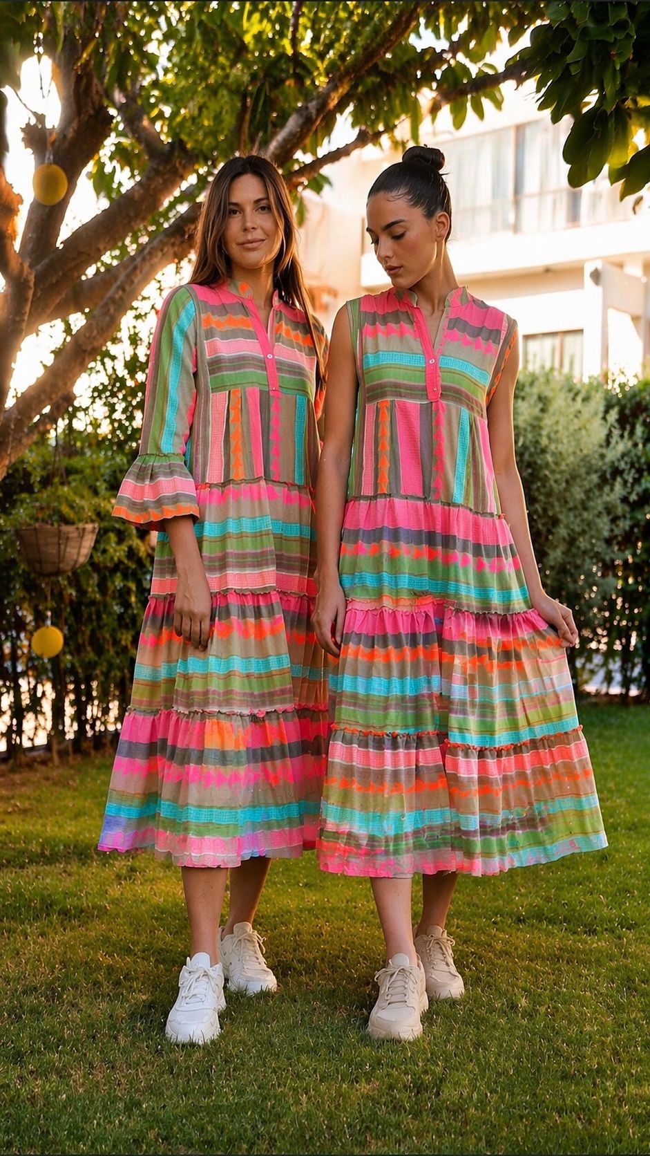 Pink Orange Midi Long Sleeve