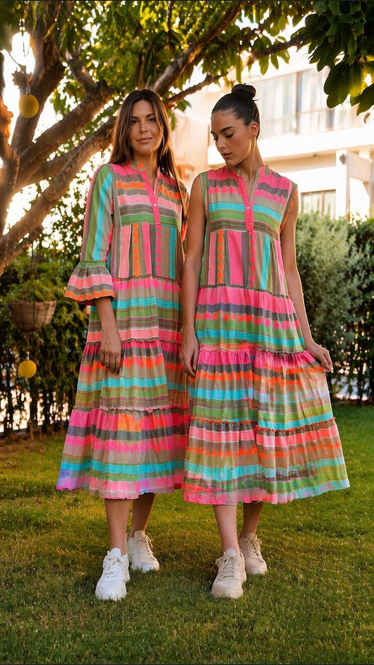 Pink Orange Midi Long Sleeve