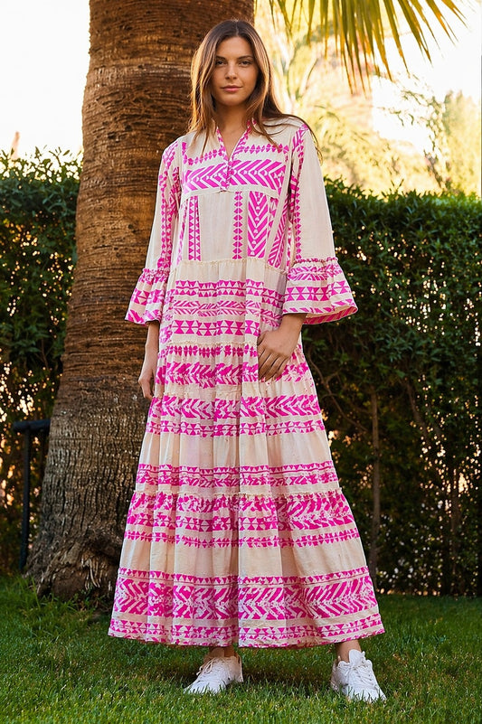 long Sleeve Pink Maxi Summer Dress