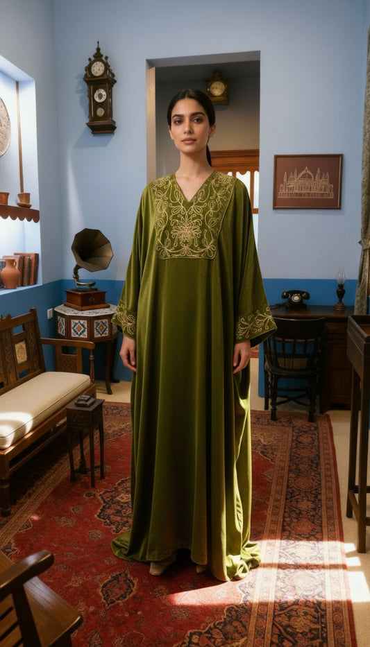 Olive Velvet Heritage Kaftan