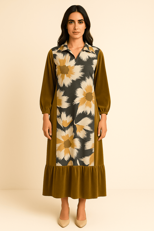 قفطان طويل وجميل من المخمل بياقة ماندرين 88