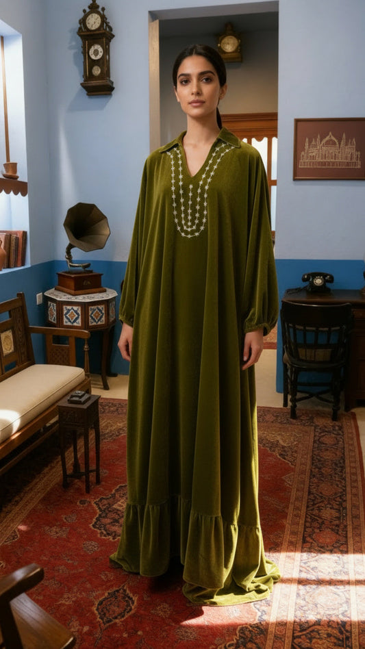 Olive Velvet Kaftan