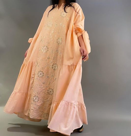 Peach embroidery white kaftan